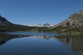 Snow Mountain, blue water lake and blue sky. Deflection of mountains in the lake water Royalty Free Stock Photo