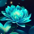 Blue water lily flower on a dark background. High quality illustration AI generated Royalty Free Stock Photo