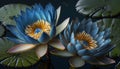 Blue water lily nymphaea lotus flowers AI Generated image