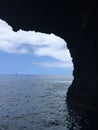 Blue Water in Pacific Ocean - View from Cave on NaPali Coast on Kauai Island, Hawaii. Royalty Free Stock Photo