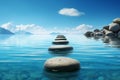 Blue water, serene step stones a tranquil Zen inspired scene