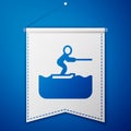 Blue Water skiing man icon isolated on blue background. White pennant template. Vector Royalty Free Stock Photo