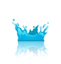 Blue water splash crown with reflection, isolated Royalty Free Stock Photo