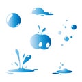 Blue water splash drop set. Collection of flat water splash and drop. Royalty Free Stock Photo