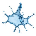 a blue water splash with droplets on a white background Royalty Free Stock Photo