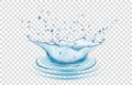 Blue water splash and drops isolated on transparent  background Royalty Free Stock Photo