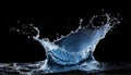 Blue water splash isolated on black background. Close up of blue water splash and air bubbles Royalty Free Stock Photo