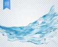 blue water splash wave with bubbles on transparent background Royalty Free Stock Photo