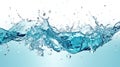 Blue water splash on white background. Liquid drips scattered. Generated AI. Royalty Free Stock Photo