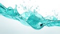 Blue water splash on white background. Liquid drips scattered. Generated AI. Royalty Free Stock Photo