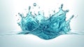 Blue water splash on white background. Liquid drips scattered. Generated AI. Royalty Free Stock Photo