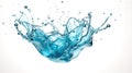 Blue water splash on white background. Liquid drips scattered. Generated AI. Royalty Free Stock Photo