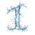 Blue water splashes alphabet on a white background. Number One Blue water font. Number 1. Royalty Free Stock Photo
