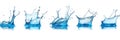 Blue water splashes in different directions on transparent background. Isolated on white, dynamic design element features various Royalty Free Stock Photo