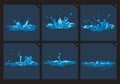 Blue water splashes vector frame set for game Royalty Free Stock Photo