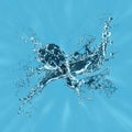 blue water splashes and wave with drops. Vector liquid splashing fluids with droplets, isolated realistic Royalty Free Stock Photo