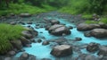 blue water stream with piles of stones and lemongrass grew in abundance Royalty Free Stock Photo