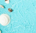 Blue water surface texture background with seashells Royalty Free Stock Photo