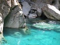 Blue water in underground cave