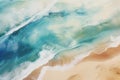 a blue water wave in the beach, in the style of teal and beige, spectacular backdrops