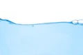 Blue water wave and bubbles on white background Royalty Free Stock Photo