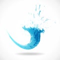 Blue water wave logo. Abstract colorful ink splash. Eco fluid stream template. Vector aqua grunge design Royalty Free Stock Photo