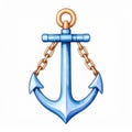 Blue Watercolor Anchor with Gold Chain Royalty Free Stock Photo