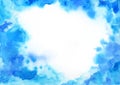 Blue watercolor background frame with copy space.