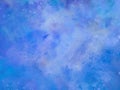 Blue watercolor background texture or purple blue and white abstract painted clouds in stormy sky with paint spatter in old vintag