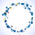 Blue watercolor blots round frame for your disign.