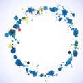 Blue watercolor blots round frame for your disign. Royalty Free Stock Photo