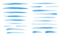 Blue watercolor brush strokes, fusiform lines, water smears Royalty Free Stock Photo