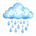 Blue Watercolor Cloud with Rain Drops Against White Background Illustration Royalty Free Stock Photo