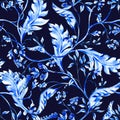 Blue watercolor flower seamless pattern