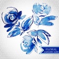 Blue watercolor flowers edging