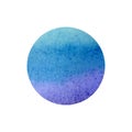 Blue watercolor gradient paint circle. Hand drawn isolated on white background. Royalty Free Stock Photo