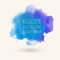 Blue watercolor hand drawn isolated vector wash spot on white.