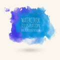 Blue watercolor hand drawn isolated vector wash spot on white.