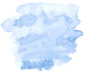 Blue watercolor hand-drawn isolated wash stain on white background for text, design. Abstract texture made by brush Royalty Free Stock Photo