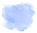 Blue watercolor hand-drawn isolated wash stain on white background for text, design. Abstract texture made by brush Royalty Free Stock Photo