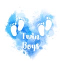 Blue watercolor heart with baby footprints Royalty Free Stock Photo