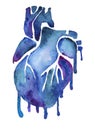 Blue watercolor heart with colorful paint smudges