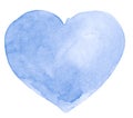 Blue watercolor heart shape, background with clear borders and natural splashes. Sky color watercolor brush stains.
