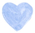 Blue watercolor heart shape, background with clear borders and natural splashes. Sky color watercolor brush stains.