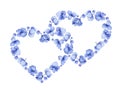 Blue watercolor hydrangea floral heart design.