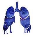 Blue watercolor lungs with bright paint smudges