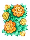 Orange watercolor ornamentical flowers