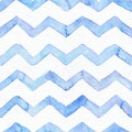 Blue watercolor seamless pattern with blue zigzag stripes, hand drawn with imperfections and water splashes. Square weave design,