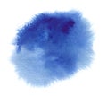 Blue watercolor stain with splash, watercolour paint strokes, blots, wet edges Royalty Free Stock Photo
