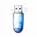 Blue Watercolor USB Drive Illustration Royalty Free Stock Photo